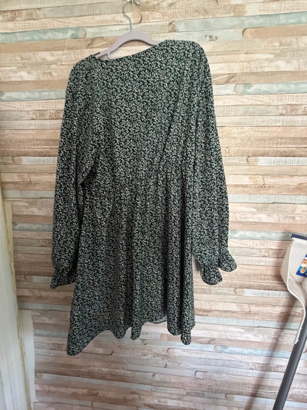 SHEIN Green Floral Long Sleeve Smock Dress